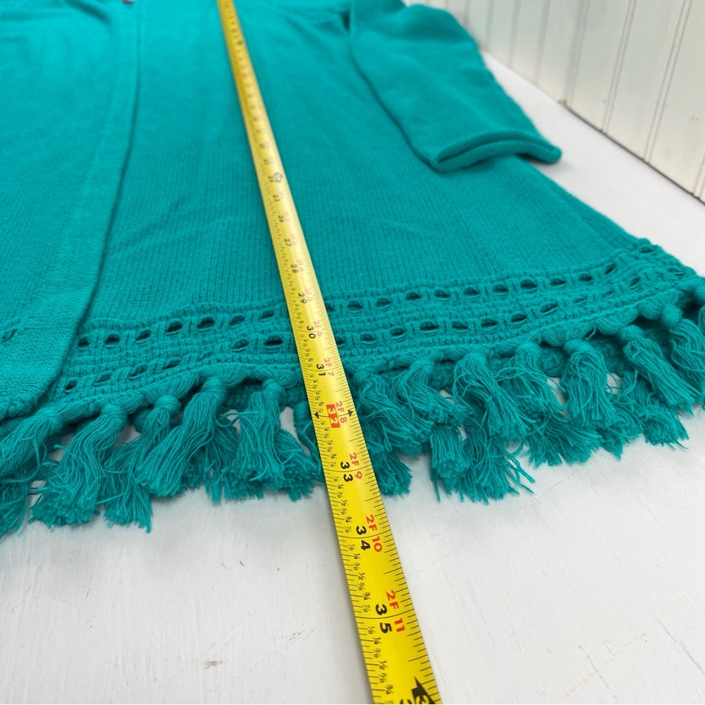 Lilly‎ Pulitzer Women’s Turquoise Fringe Open Front Longline Cardigan Sz M - Picture 9 of 13